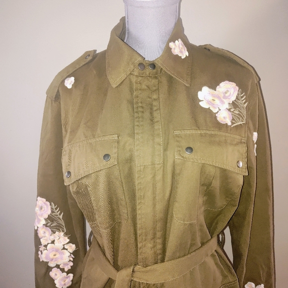 Rebecca Minkoff Franky Olive Green Floral Embroidered Military Jacket Medium - Picture 9 of 11